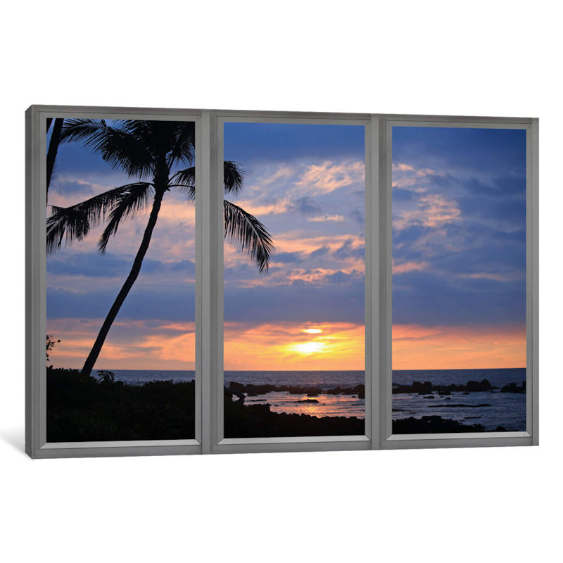 Beach Sunset Window View - Print on Canvas, 66.04 cm H x 45.72 cm W x 3.175 cm D, Not Frame