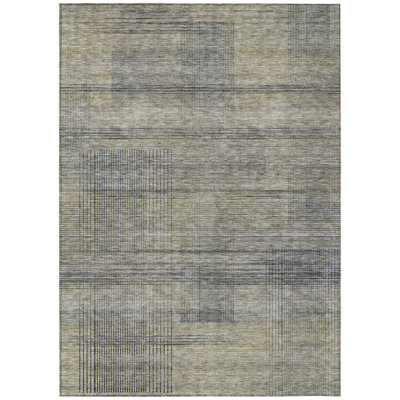 5' X 8' Khaki Beige And Gray Striped Washable Indoor Outdoor Area Rug