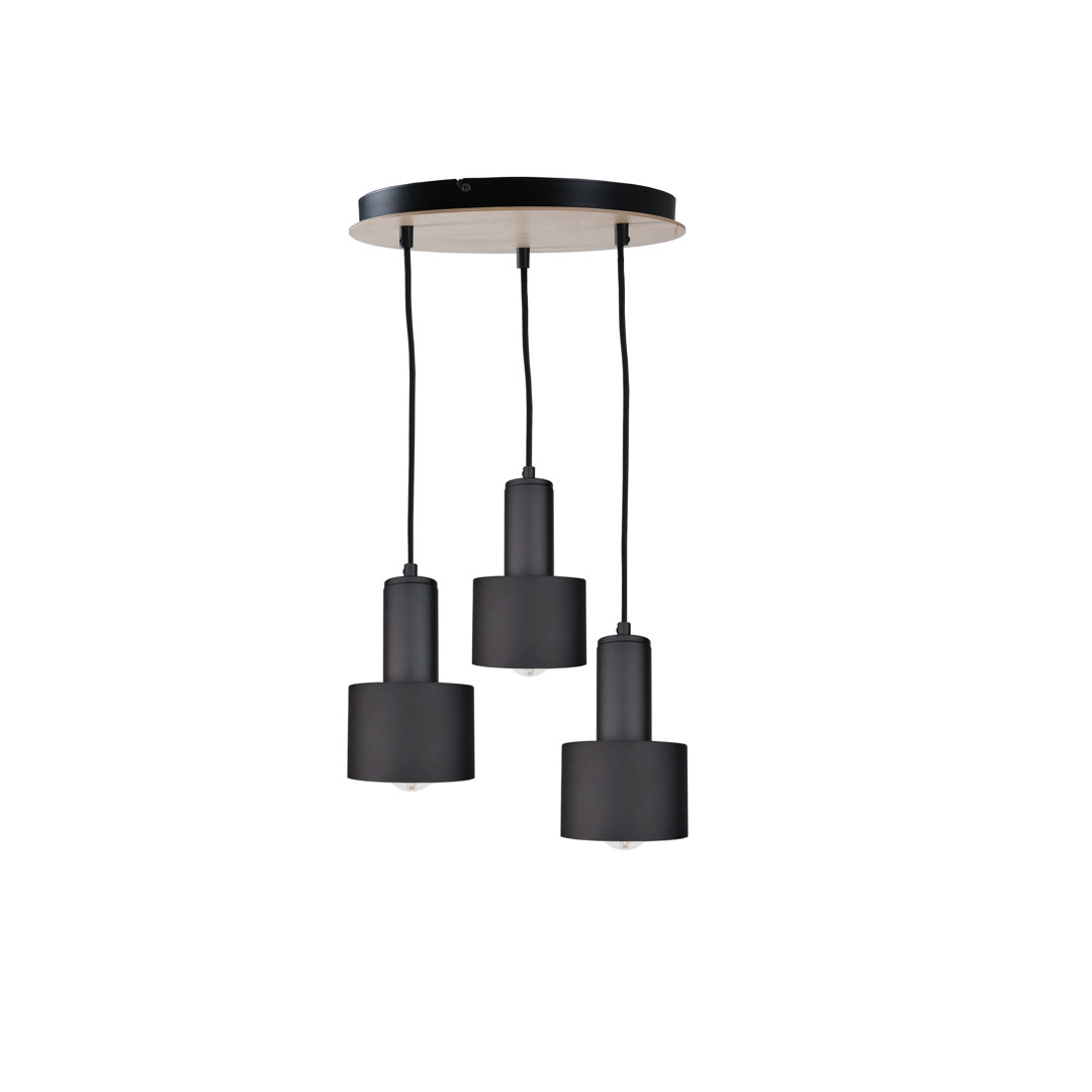 3 - Light Cluster Cylinder Pendant with Wood Accents