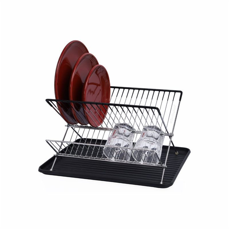 Buckingham 2-Tier Folding Dish Drying Chrome Rack with Tray 42 cm