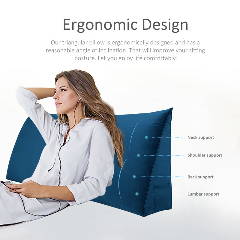 Coussin de tête de lit en velours gonflable, Bleu foncé, Grand lit