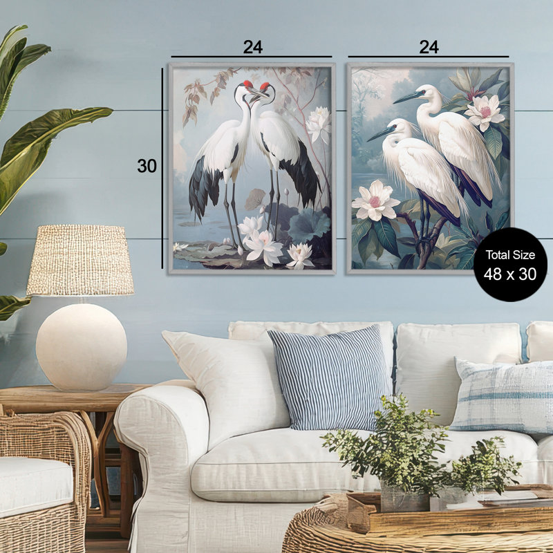 Ensemble de 2 giclées encadrées Shore Line Magic Birds, design par Steve Hunziker, Estampe numérique Farmhouse