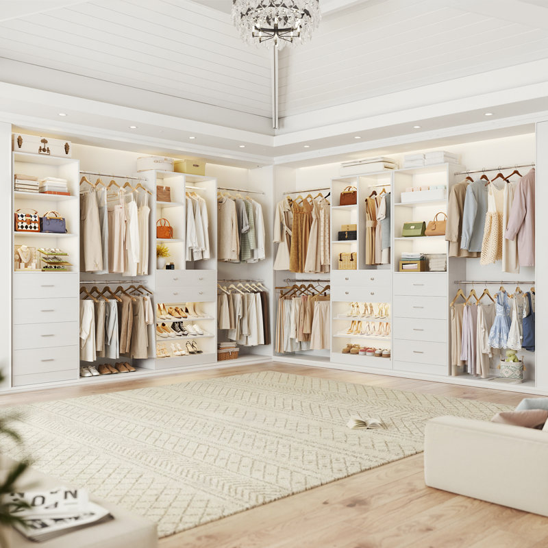 Closet System Set With 6 Drawers And 5 Hanging Rods, White