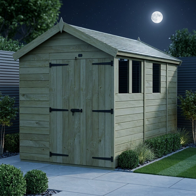 Total Sheds 7ft x 9ft Apex Garden Shed - Double Door - With Windows - Pressure Treated Timber - UK Manufactured