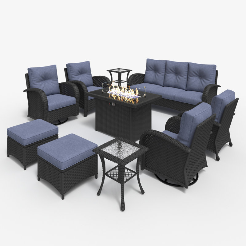 Ensemble de conversation avec coussins pour 9 personnes Marhlau, Noir, Bleu marine