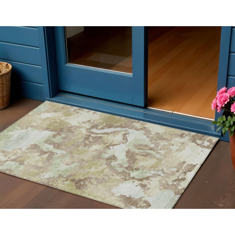 3' X 5' Taupe And Ivory Abstract Washable Indoor Outdoor Area Rug