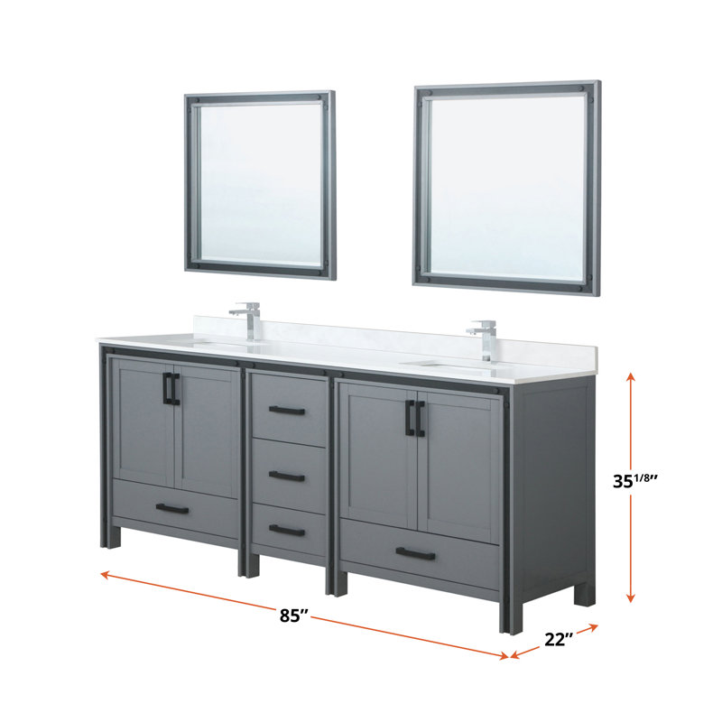 Ensemble de meuble-lavabo double l 84 po x P 22 po Ziva, plateau blanc et robinet chromé Ziva, Blanc, Marbre de culture blanc