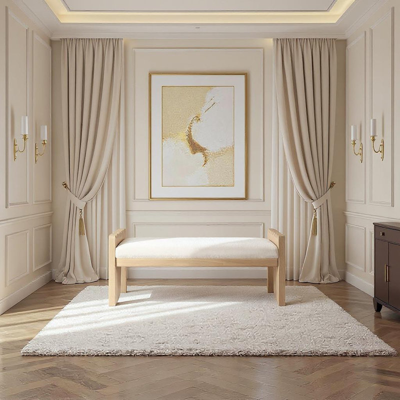 Banc en tissu Daline, Naturel, Velours crème