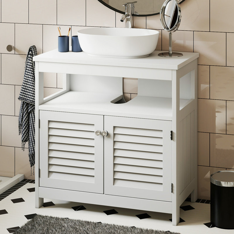 Freestanding Bathroom Cabinet, Under Sink Cabinet Vanity Unit Bathroom Cabinet with 2 Doors, White