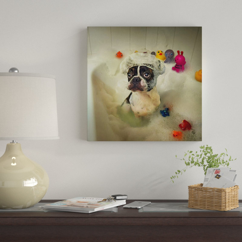 " The Bath " by Ddiarte, 18" H x 18" W x 1.5" D, Black Floater Framed Canvas, No Mat