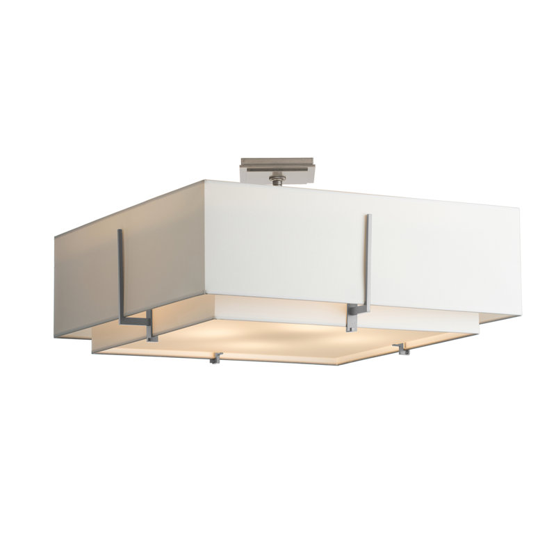 Exos Square Large Double Shade Semi Flush Mount, Vintage Platinum, Natural Anna