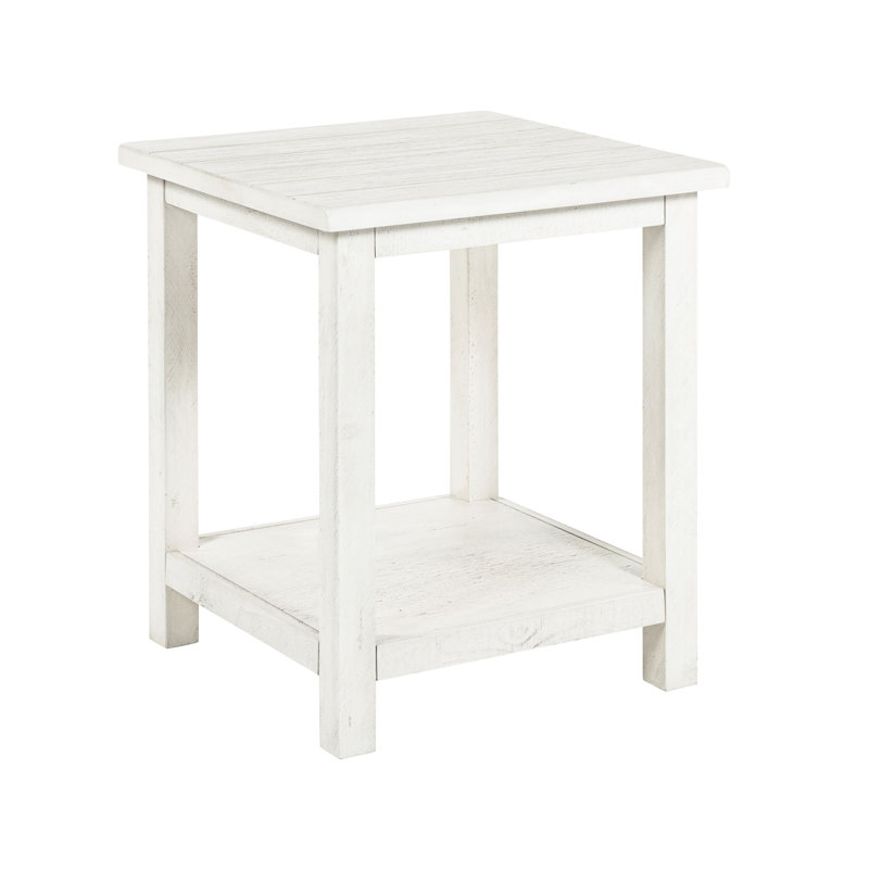 Table de bout carrée blanche vieillie en pin et bois d'ingénierie, tablette pour présentation de vase à fleurs, 20 pouces de hauteur, fabriquée à partir d'un rangement inférieur, 23,76