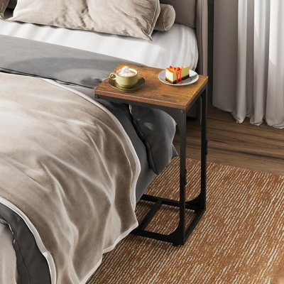 C-Shaped End Table Set Of 2, Compact Sofa Side Tables With Metal Frame, Couch Tray Tables For Living Room And Bedroom, Rustic Brown Finish