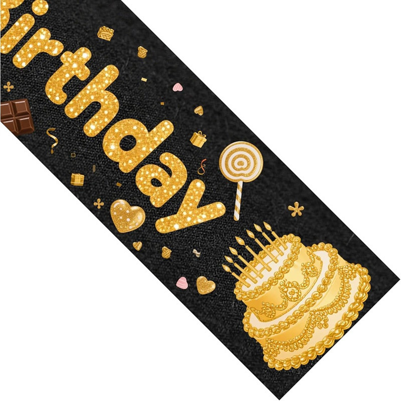 Table Runner - Black/Gold - Elegant, Premium, Glitter Golden Cake Pattern, Birthday/Party, Luxury Table Setting Decorations
