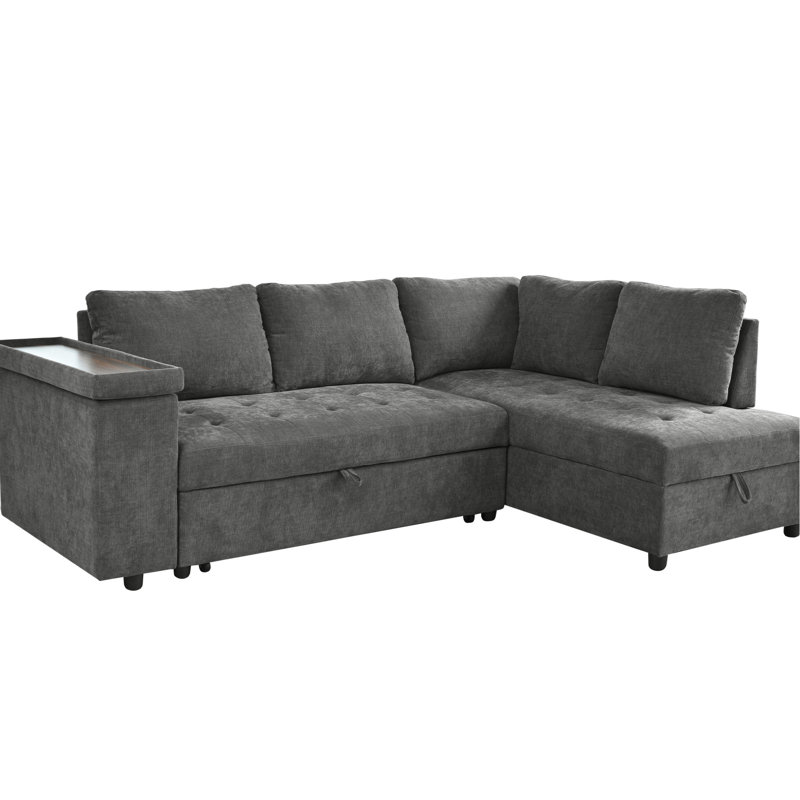 L Shaped Grey With Pull Out Bed And Functional Feature Concealed Storage Spaces