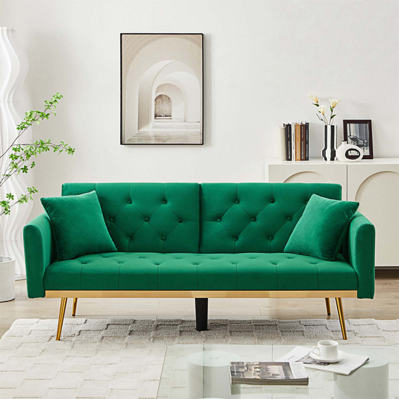 Signild 71.25'' Velvet Reclining Sleeper Sofa, Green Velvet