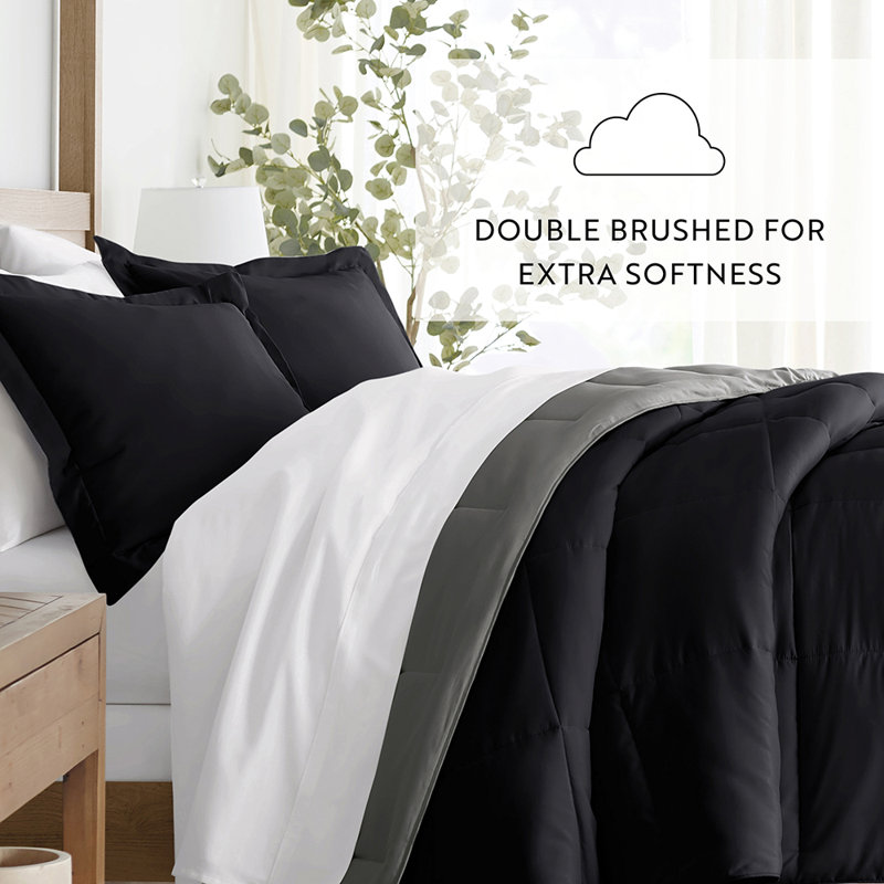 Full Black and Fog Reversible Down Alternative Comforter Set