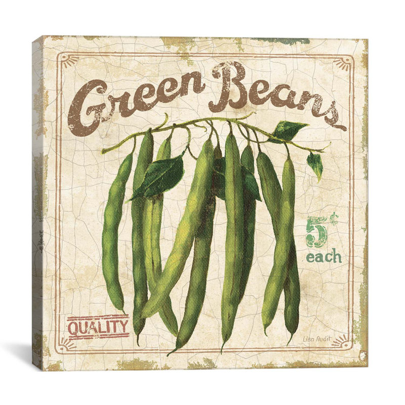 «Green Beans (On Special II)» par Lisa Audit, affiche vintage sur toile, H 18 po x l 18 po x P 1,5 po, Toile avec cadre noir