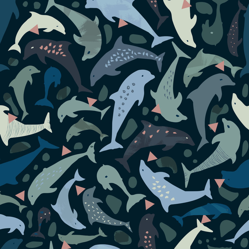 Dolphins in the night 1 -Giclee on Gallery Wrapped Canvas by Roochita Chachra, 24" H x 24" W