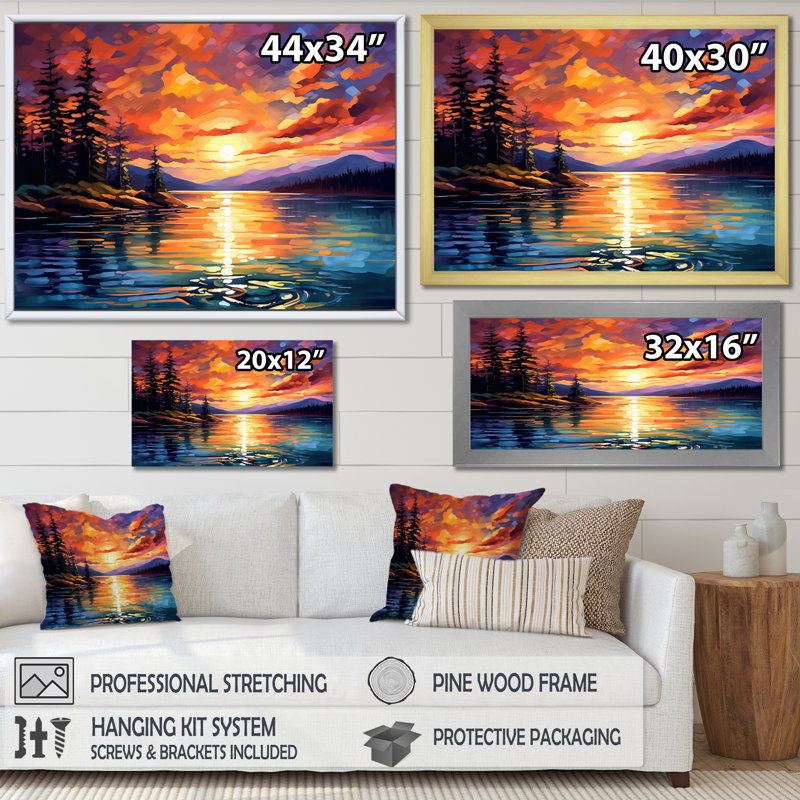 Coucher de soleil avec des reflets colorés IV - art côtier coucher de soleil sur toile, H 16 po x l 32 po x P 1 po