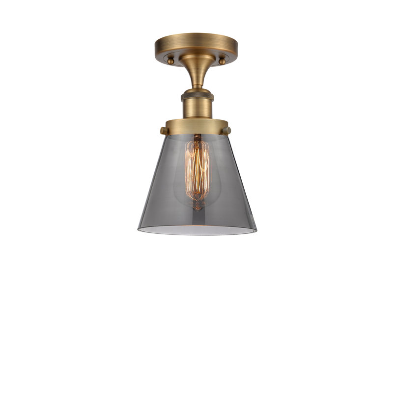 Plafonnier semi-encastré 1 lumière Ballston Urban Cone, Plaqué couleur fumée, H 11 po x l 6 po x P 6 po, Laiton brossé