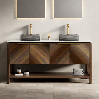 Meuble-lavabo autoportant moderne avec 4 portes et tablette ouverte 60 po Modern & Contemporary