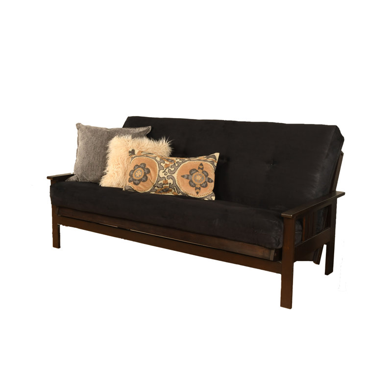Johnte Full-Size Futon Frame and Full-Size Innerspring Mattress, Suede Black, Espresso, Innerspring