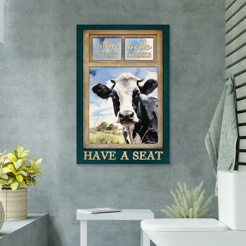 Vache - Hello Sweet Cheekes, toile tendue avec châssis, salle de bain, H 14 po x l 11 po x P 2 po