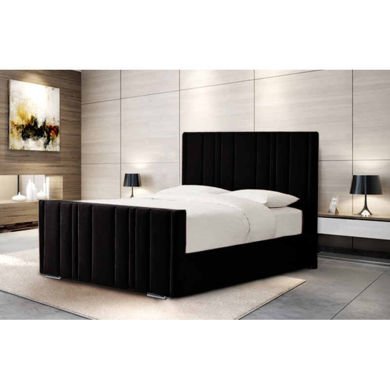 Amalberga Upholstered Bed, Black, Double (4'6)