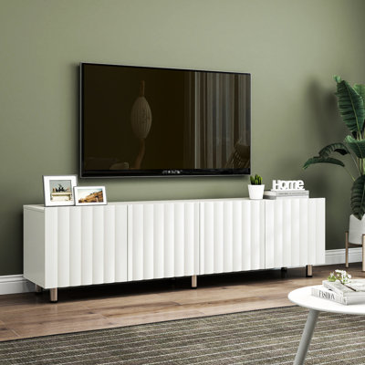 White Tv Stand For 65+ Inch Tv, Modern Bedroom Entertainment Center With 2 Slideway Drawers And Storage, Quality Back Board, Metal Legs Long - Term Stand, Console , Easy To Install