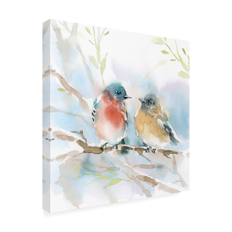 Wrapped Canvas Wall Art - Katrina Pete 'Bluebird Pair in Spring' Wall Art for Living Room, Bedroom, or Office Décor - 24X24