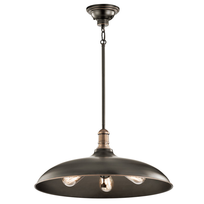 Luminaire suspendu en forme de dôme unique à 3 lumières Ginyard, Bronze vieilli