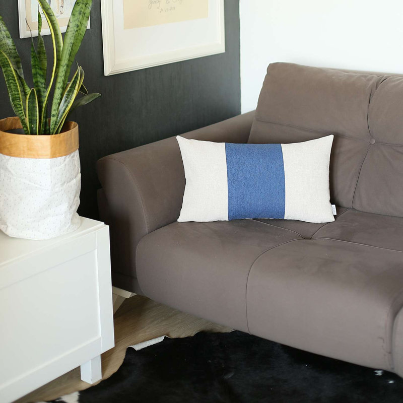Coussin décoratif à rayures, Blanc / bleu, H 12 po x l 20 po, Polyester