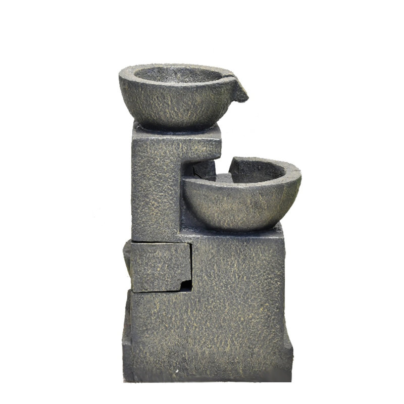 Beige Resin 3-Bowl Fountain with LED Lights