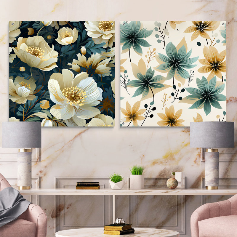 Laurine - Ensemble de 2 art mural en verre acrylique, H 36 po x l 73 po