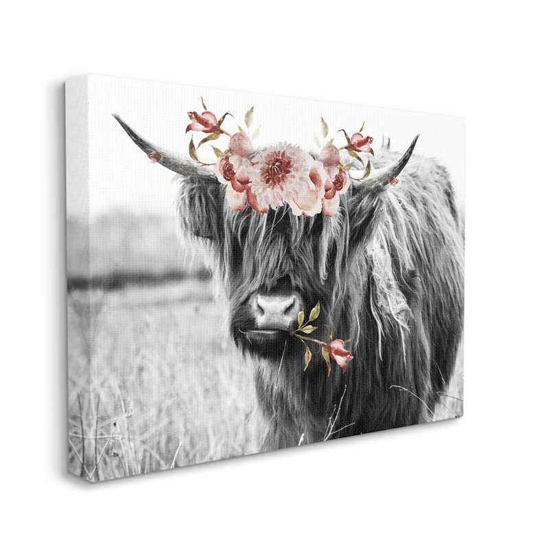 «Layered Floral Design Longhorn», surdimensionné par Amy Brinkman, L 48 po x H 36 po, Toile tendue