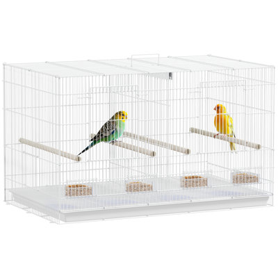 Bird Cage with Divider 4 Wooden Perches Slide Out Tray White