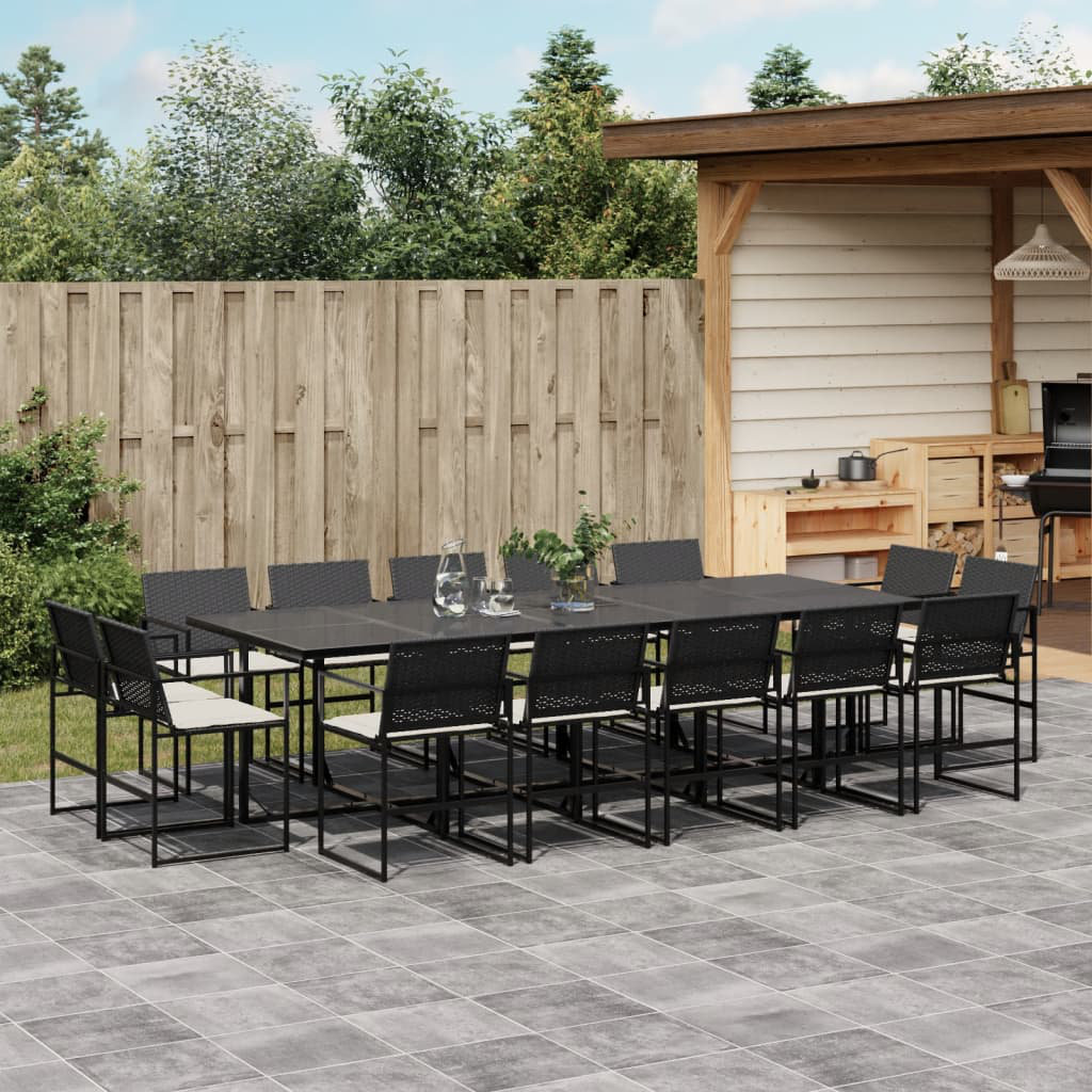 Vidaxl 15-Tlg. Garten-Essgruppe Mit Kissen Schwarz Poly Rattan