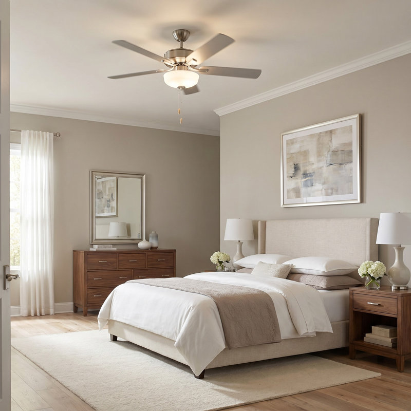 52'' Ceiling Fan with LED Lights, Silver/American Walnut, Brushed Steel