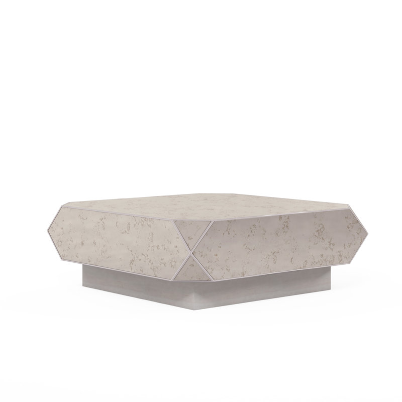 Dove Gray Square Cocktail Table with Antiqued Mirror Panes