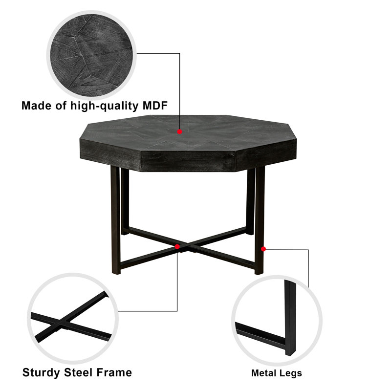 Table basse de style campagnard de 74 cm pour salon, Noir antique