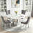 Round Faux Marble Dining Table Set, 47.24"-63" Extendable Oval Dining Table & Tufted Velvet Chairs, Modern Mirrored Kitchen Dining Room Table and Chairs Set-1973735857-1973735858