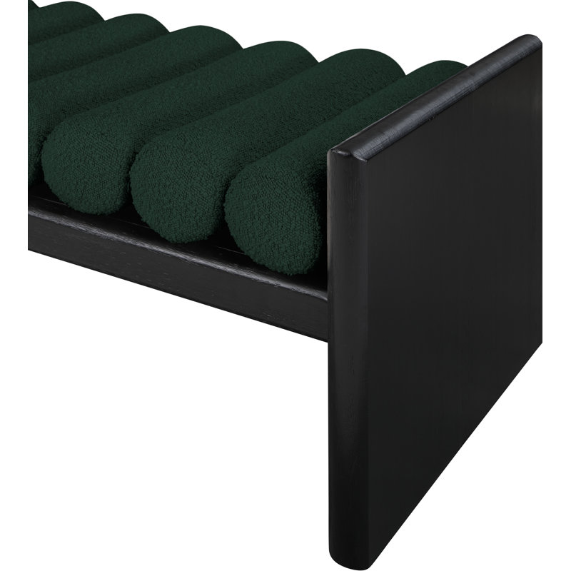 Waverly Boucle Wood Bench, Green Boucle Fabric / Black Finish, 18" H x 52" W x 19" D