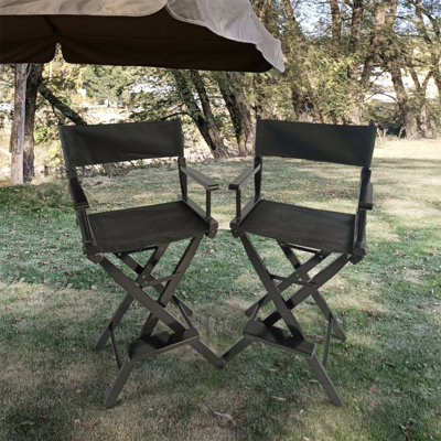 Casual Home Director's Chair, Black Frame/Black Canvas,Suitable For Adults, Foldable Style, 2Pcs/Set  Populus