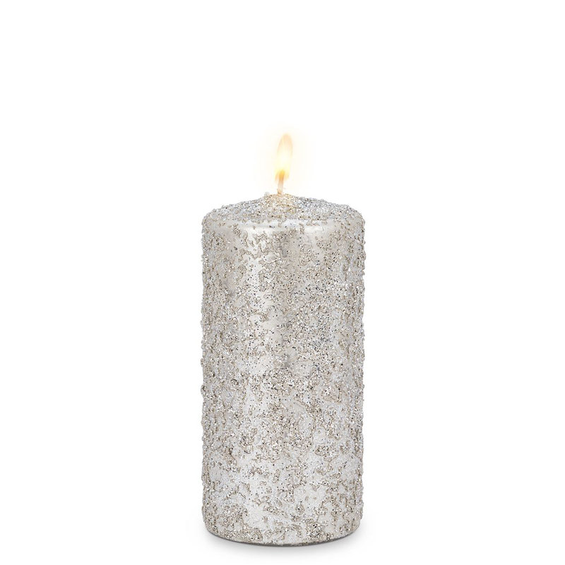 Bougie pilier glacée non parfumée, Argent, H 6 po x l 2,8 po x P 2,8 po