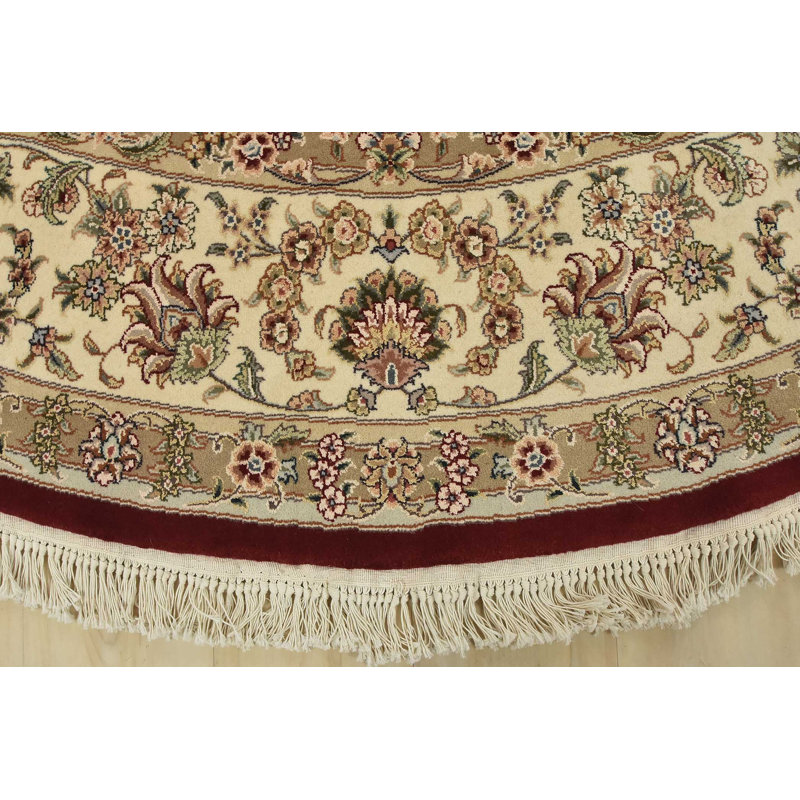 Tapis oriental traditionnel en laine / soie rouge noué à la main 9 pi 9 po x 9 pi Tabriz Tabriz