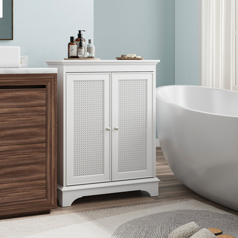 Two Door Rattan Storage Cabinet With Adjustable Partition
