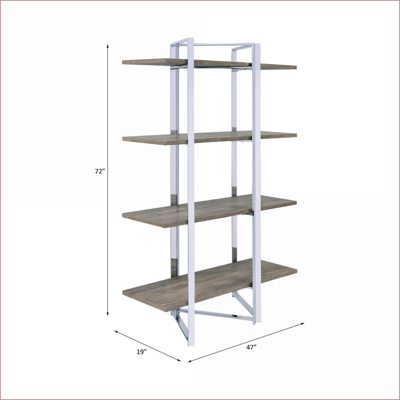 Bookshelf, Modern 4-Shelf with Frame &amp; Natural Finish | 72” High | Wood+Metal | Primary Living Space, Natural