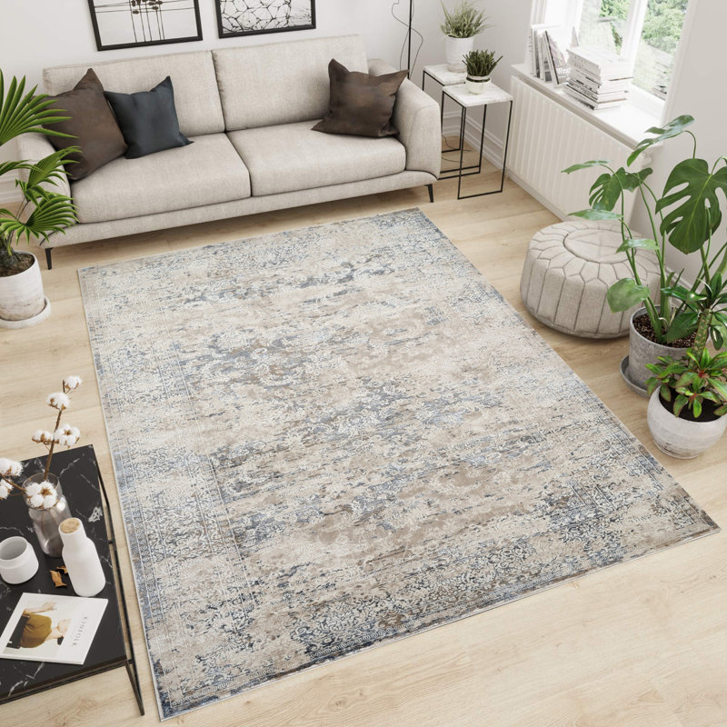 Tapis crème à motif géométrique traditionnel Curran Collection, Rectangle 3 pi 7 po x 5 pi 7 po
