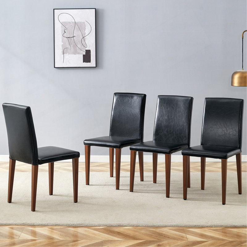 Chaises de salle à manger en cuir synthétique avec pieds en métal Ronald, Noir, Noyer foncé, 4
